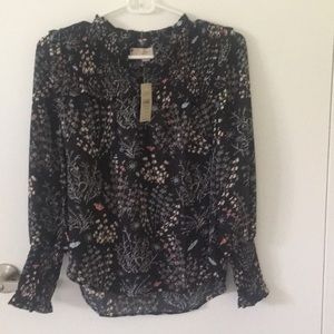 LOFT petite xxs dark navy butterfly blouse